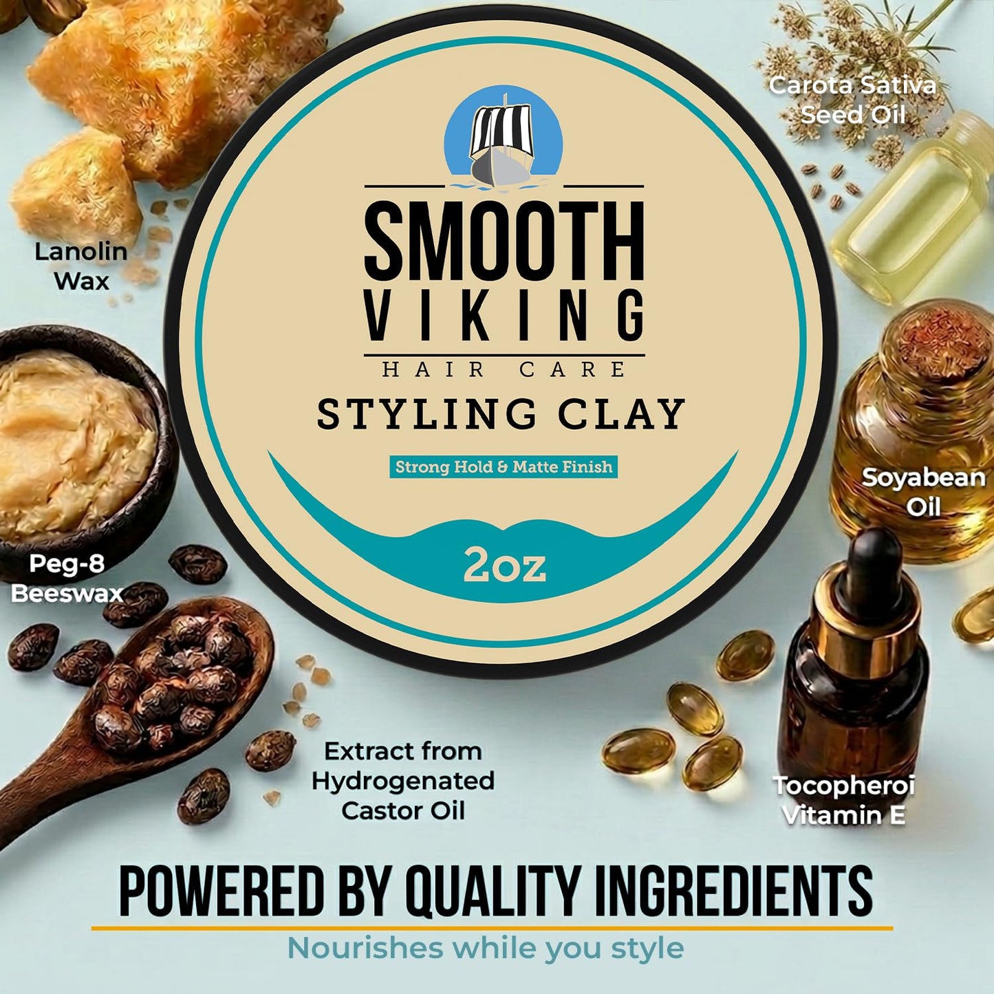 Smooth Viking Hair Clay for Men Strong Hold Matte Finish Pomade Texture Styling Paste Natural Thickening Hair Product Easy Wash Out All Type Hairs 2oz