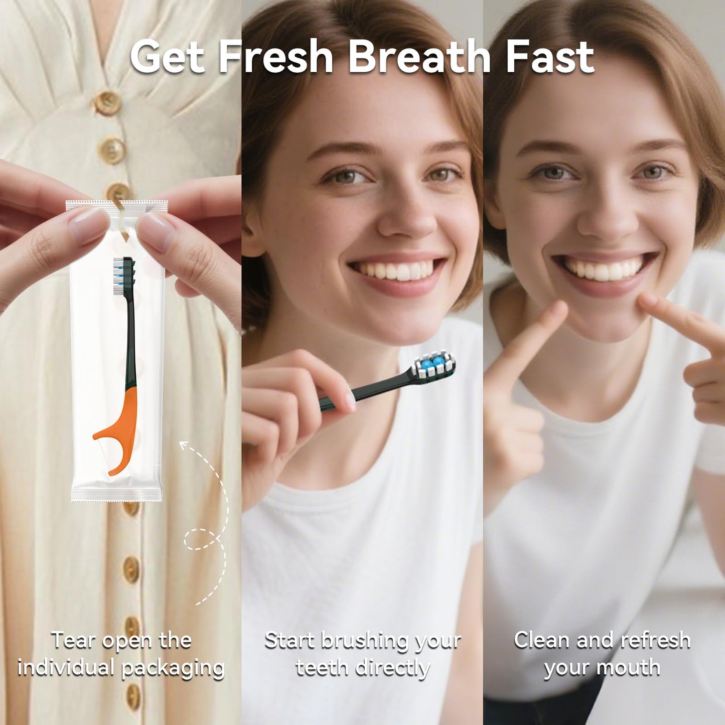 40Pack Disposable Toothbrushes with Toothpaste + Pick + Floss + Tongue Scraper 5-in-1 Mini Prepasted Travel Toothbrush for Hotel Camping Flight Car Single Use Portable Individually Wrapped | Mint
