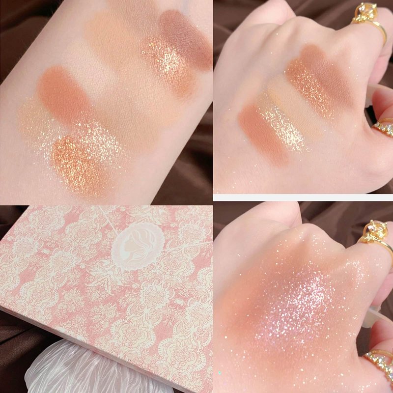 Ezyuanchly Lace 12 Color Eyeshadow Palette, Blendable Shimmer and Matte Nudes Shades, All In One Makeup Blush Highlighter, Pink