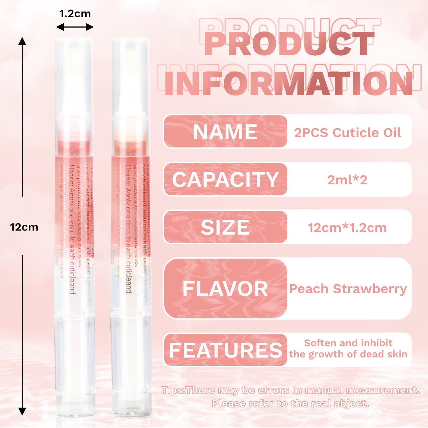 Meschett 2PCS Cuticle Oil Pens for Nail Care, Moisturizing Nail Oil Pen with Soft Brush, Hydrating Cuticle Oil for Dry Nails & Cuticles (Peach & Strawberry Flavors)