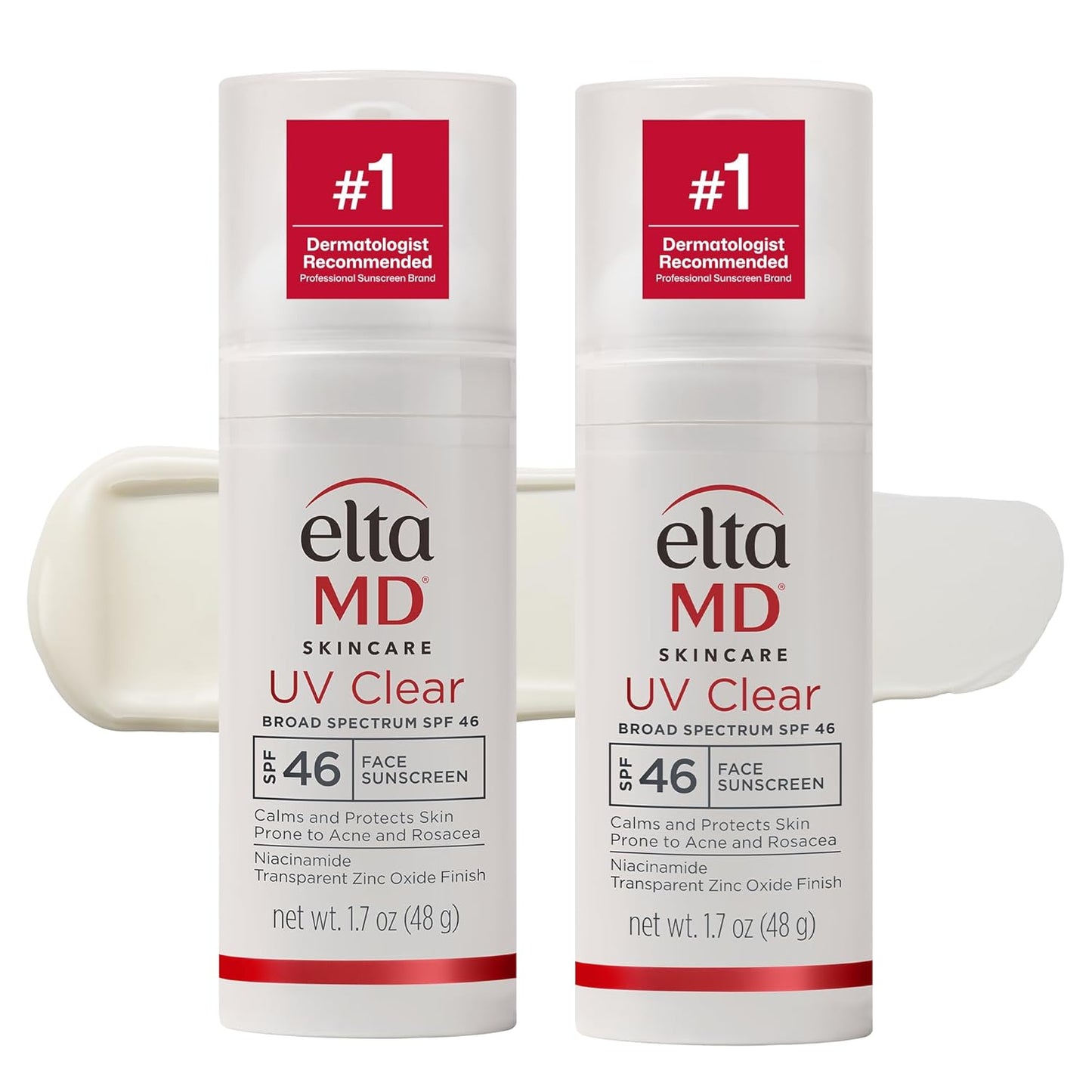 EltaMD UV Clear Face Sunscreen SPF 46 - Oil-Free Zinc Oxide Lotion for Acne-Prone Skin | 1.7 oz Pump (Pack of 2)