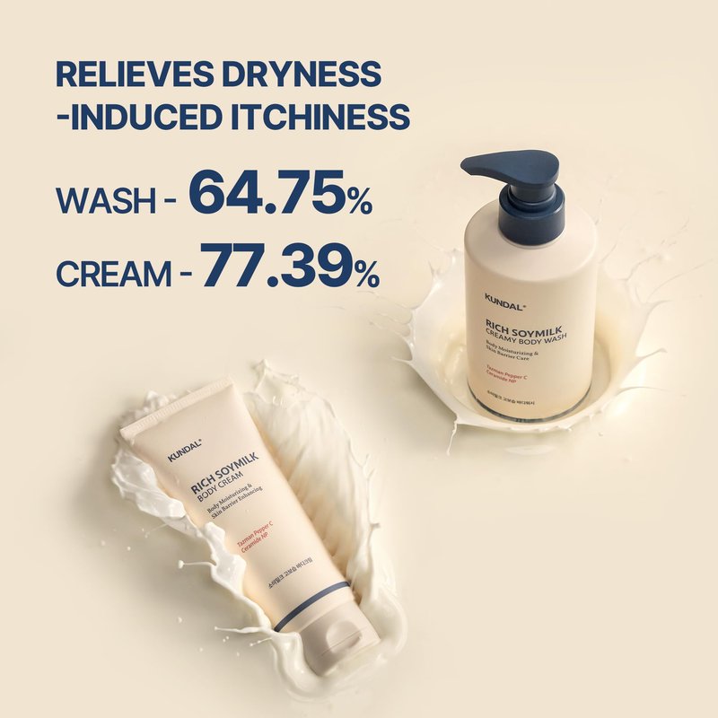 KUNDAL Soymilk Body Wash & Body Cream Set, Moisturizing Body Care with Ceramides, Hydrating Skincare Duo for Dry Skin, Mellow Vanilla Scent (16.9 fl oz + 6.76 fl oz)