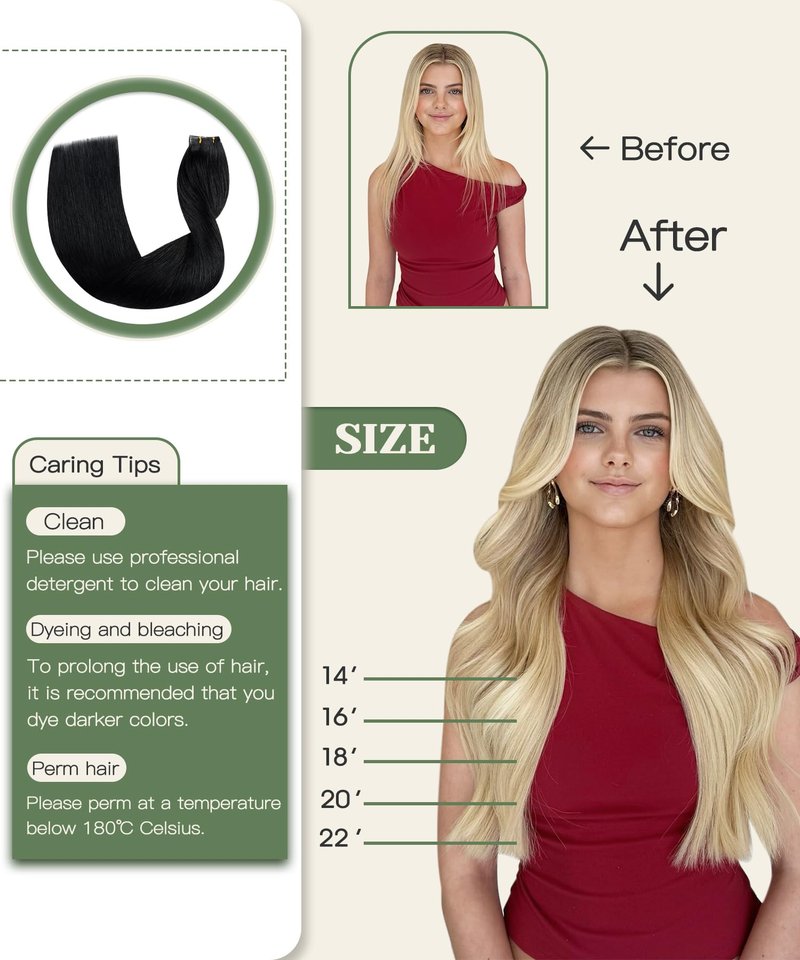 SURNEL Injected Tape in Hair Extensions 14 Inch Natural Real Human Hair Extension Jet Black Upgraded Seamless Remy Invisible Tape in Extensions 20Pcs 30g(#1,14)