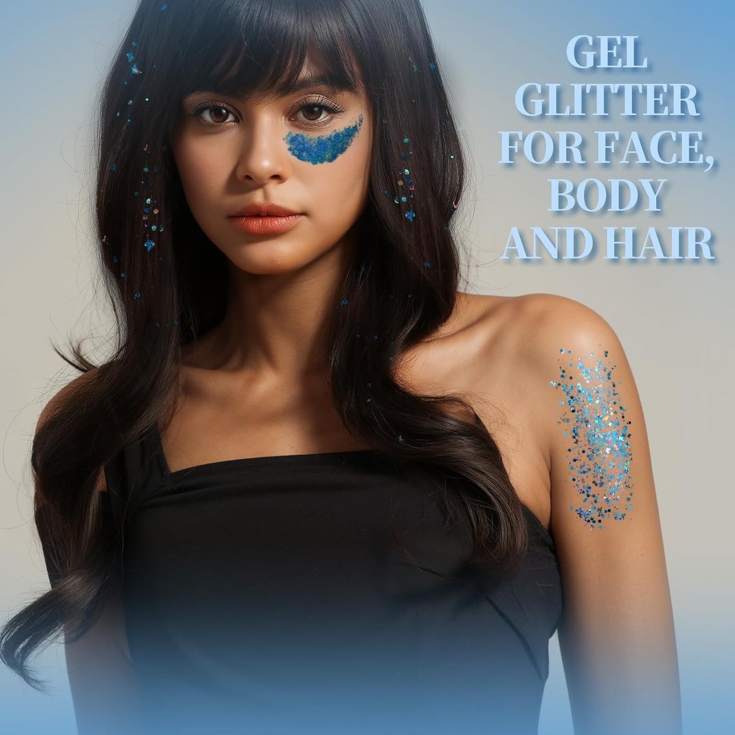 Teenitor Face Glitter Body Glitter, Clear White Body Glitter Gel, Hair Glitter Gel, 6 Shapes Rave Glitter, Mermaid Sequins Makeup Glitters Face Paint, Chunky Sparkling Glitter Gel for Women