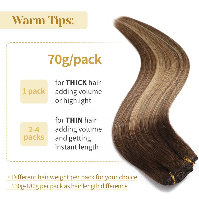 Mocona Clip in Hair Extensions Real Human Hair, 12 Inch 7pcs 70g/Pack - Ombre Chocolate Brown to Caramel Blonde, Soft Hair Extensions Real Human Hair Clip ins Straight for Women (12 Inch)