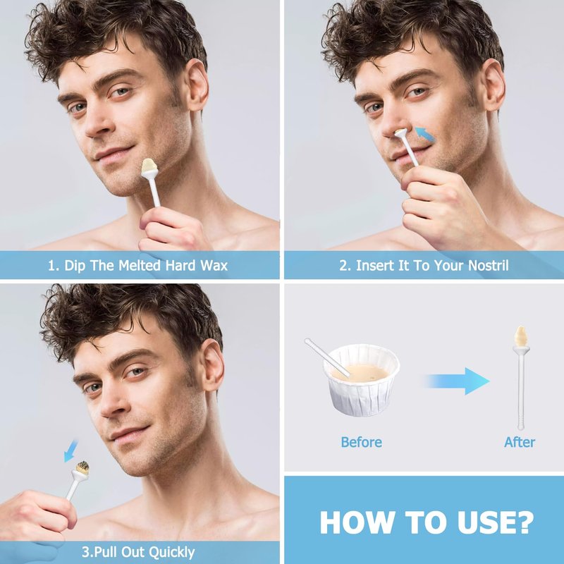 Nose Wax Kit Men, Nose Ear Hair Waxing Kit for Men and Women with 120g Wax, 65 Sticks, Nose Ear Hair Removal Kit, USB Fast Heat, Smart Constant Temp, Multi-Accessories, Black