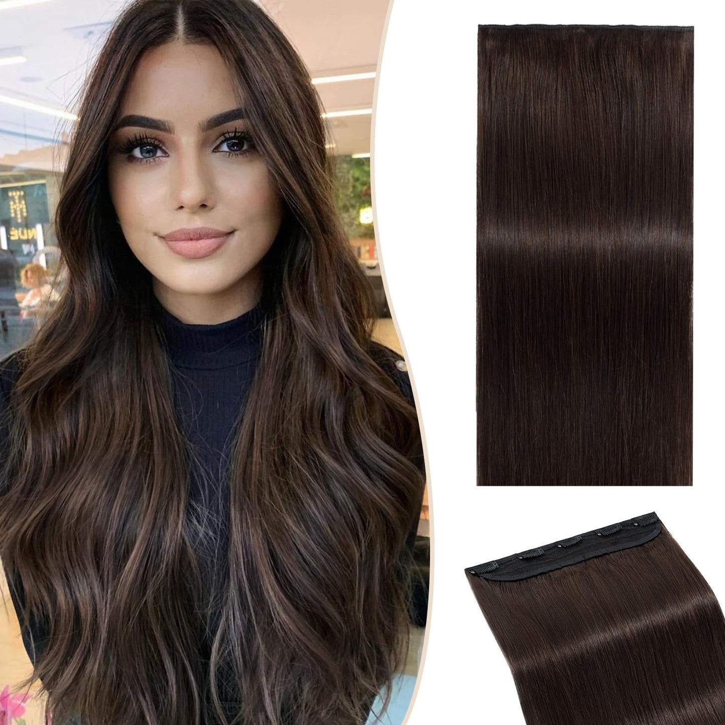 SEGO One Piece Clip in Extensions, 5 Clips Real Human Hair Extensions, Long Straight, 10 inches, #04 Chocalate Brown