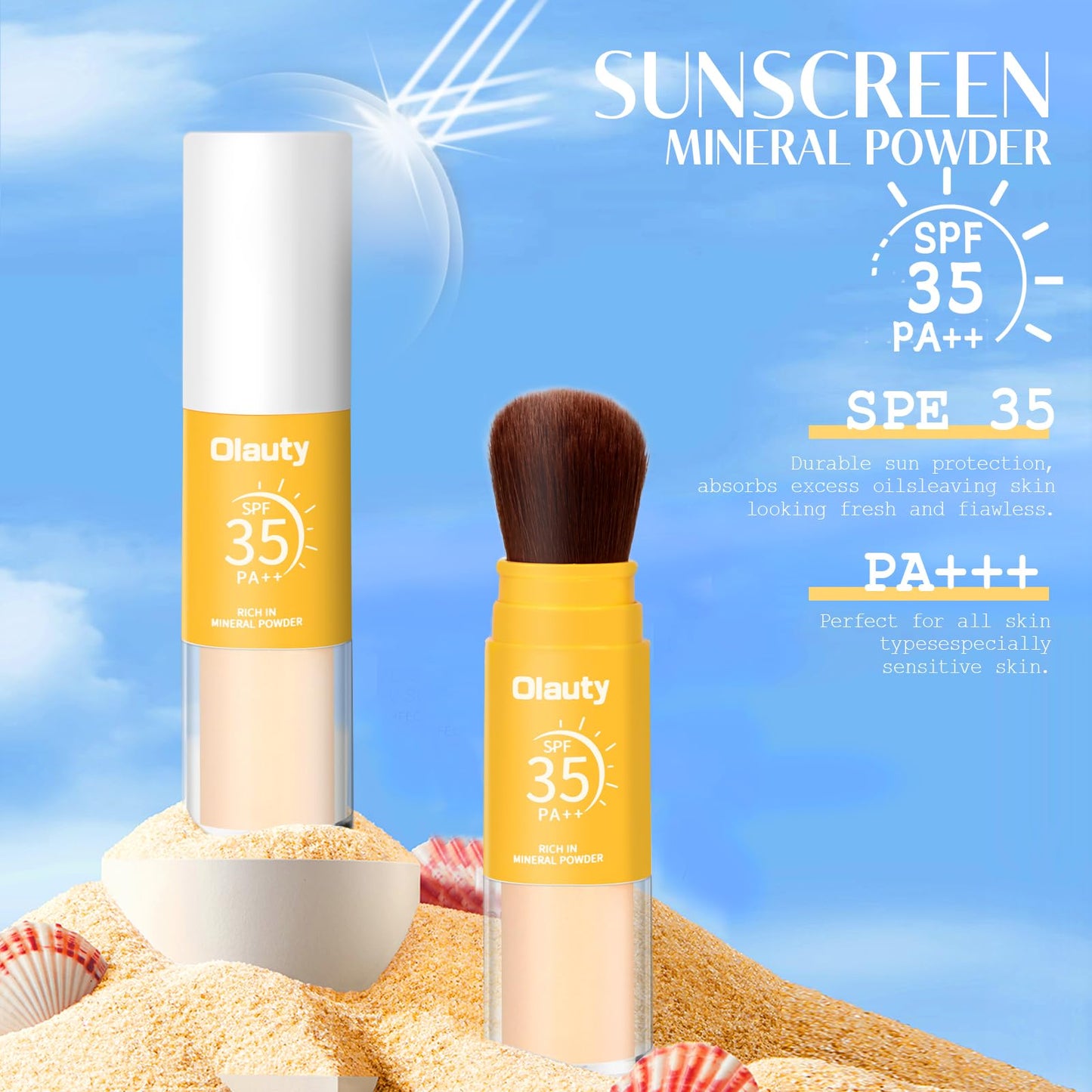 Mineral Powder Sunscreen for Face & Scalp, SPF 35 Brush on Sunscreen Setting Powder, Matte Oil Control Hair Sunscreen Face Powder, Lasting Lightweight Breathable Travel Essentials (#02 Medium)