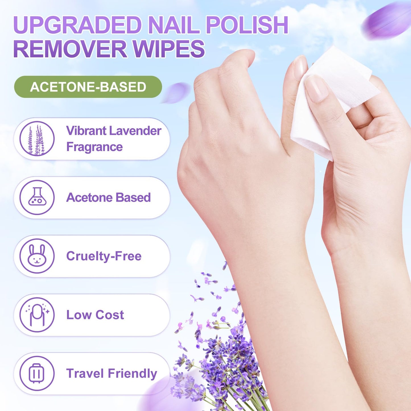 NXJ INFILILA Nail Polish Remover Pads, 100PCS Lavender Nail Polish Remover Wipes for Gel & Regular Polish, Individually Wrapped, Travel-Size, Professional Quick Removal for Home & On-the-Go Use