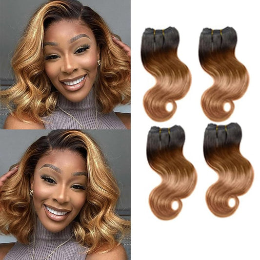 Ombre Human Hair Bundles Body Wave 4 bundle human hair 12A Virgin Unprocessed Human Hair Short Bundles Ombre Blonde Bundles(8888，1B/30)