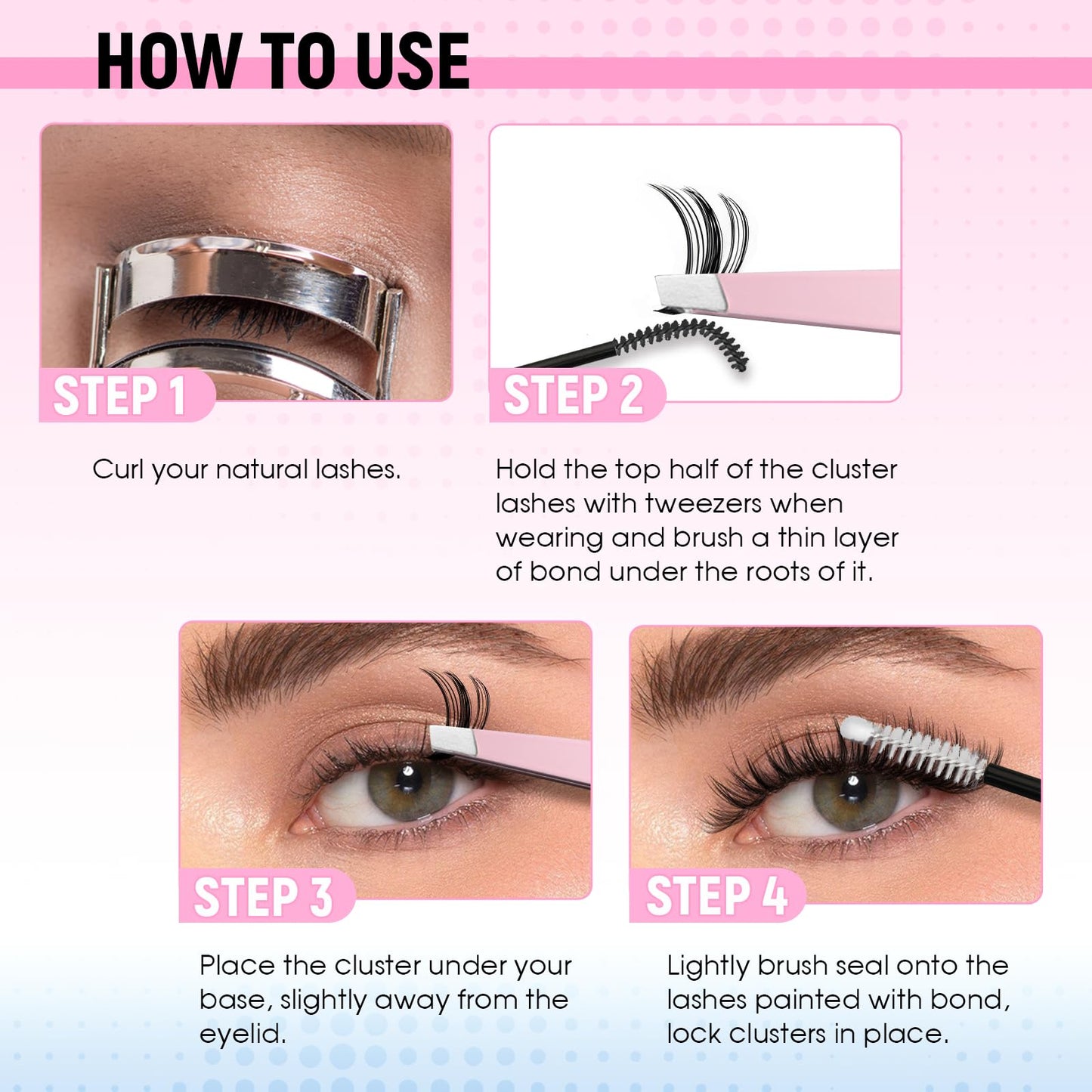 DIY Lash Extension Kit Bulk Packs D Curl Volume Eyelash Clusters Wispy Natural Individual Eyelashes with Lash Bond and Seal, and Lashes Tweezers for Beginners