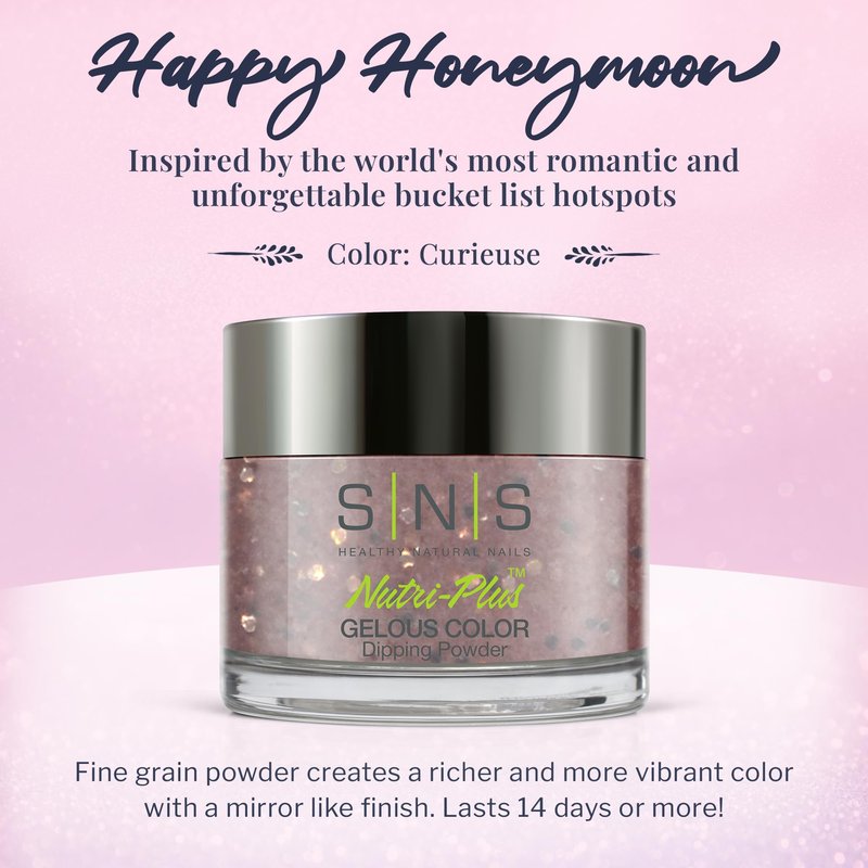 SNS Nail Dip Powder, Gelous Color Dipping Powder - Curieuse (Purple/Mauve, Shimmer) - Long-Lasting Nail Color Lasts 14 Days - Low Odor & No UV Lamp Needed - 1.5 Oz