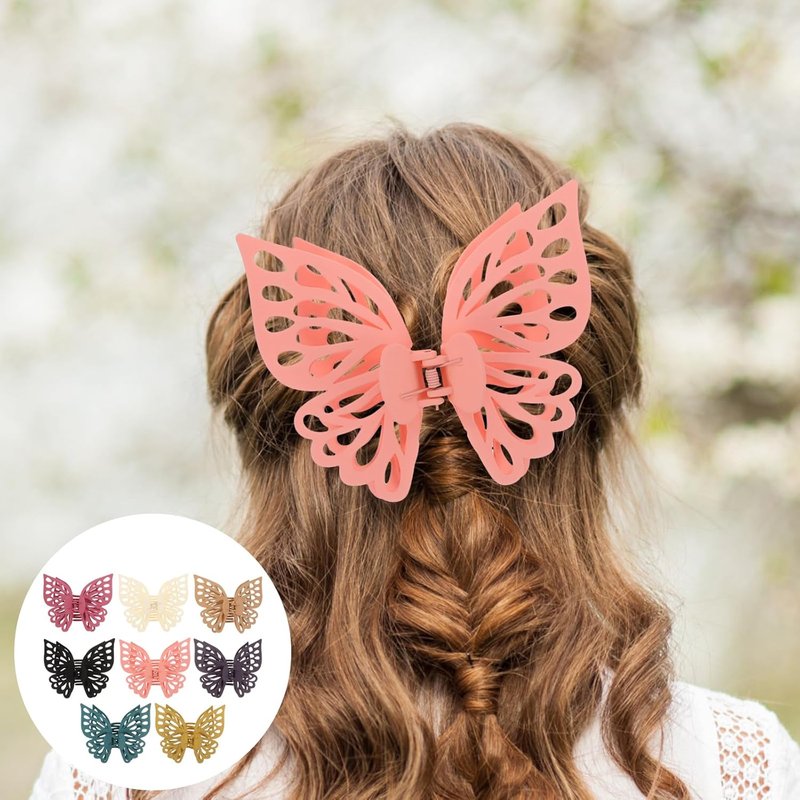 KALLORY Butterfly Hair Clips - 8 Large Claw Clips for Women & Girls | Stylish Hair Accessories
