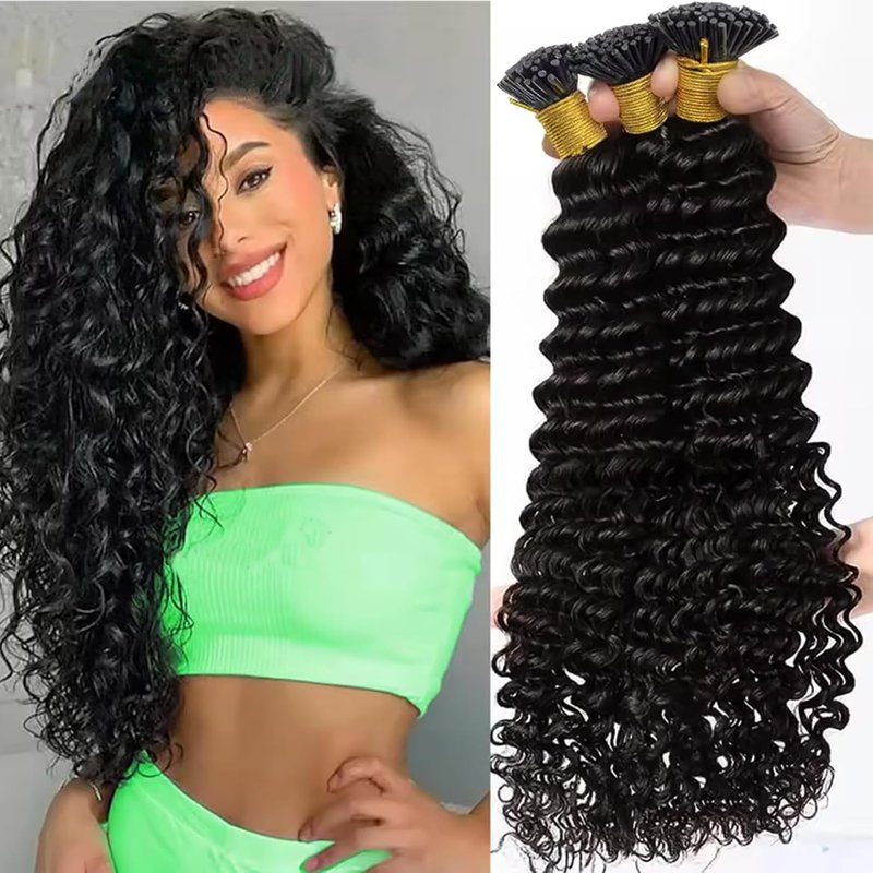 Deep Wave I Tip Hair Extensions - Brazilian Pre-Bonded Keratin | 100 Strands, 18" for 3C & 4A Afro Curly Hair