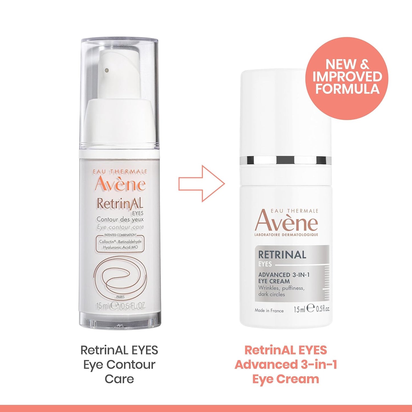 Avène Advanced 3-In-1 Eye Cream - Retinaldehyde & Hyaluronic Acid | Smooths Wrinkles, Reduces Puffiness & Dark Circles