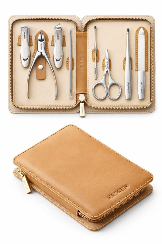 MR.GREEN Manicure Pedicure Kit 8-in-1, Upgraded Anti-Splash Nail Clippers Set, German Stainless Steel Full-Function Nail Grooming Kit with Real Leather Case for Women & Men, IdealGift