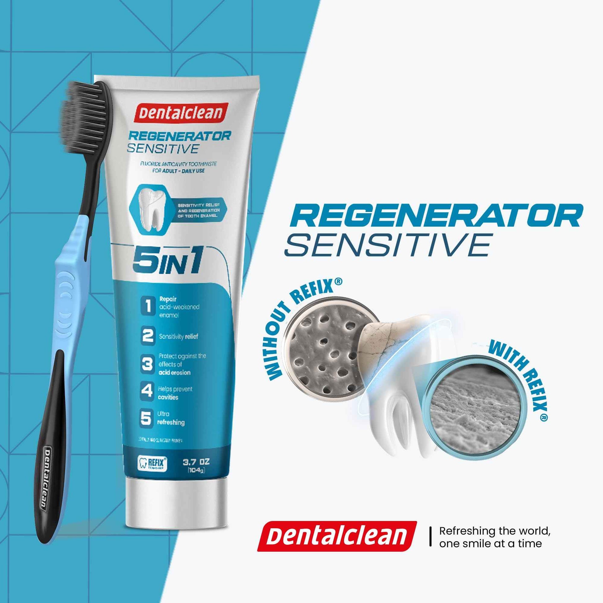 Dentalclean Pack of 3 Regenerating Tooth Gel - Natural Mint, Enamel Regeneration and Cavity Prevention - 3.7 oz 104g