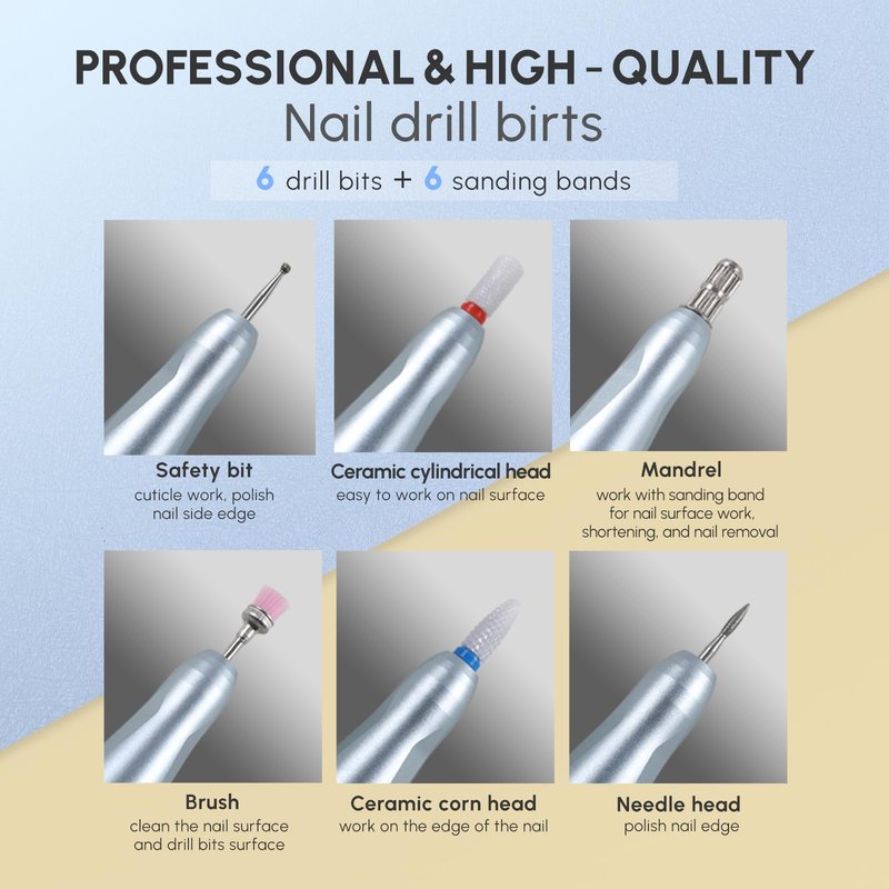 Aokitec Portable Nail Drill Professional - 35000RPM Electric Rechargeable Nail Drill Machine with Drill Bits Sanding Bands E File Kit for Acrylic/Gel Nails Removal Manicure Pedicure Kit, Blue