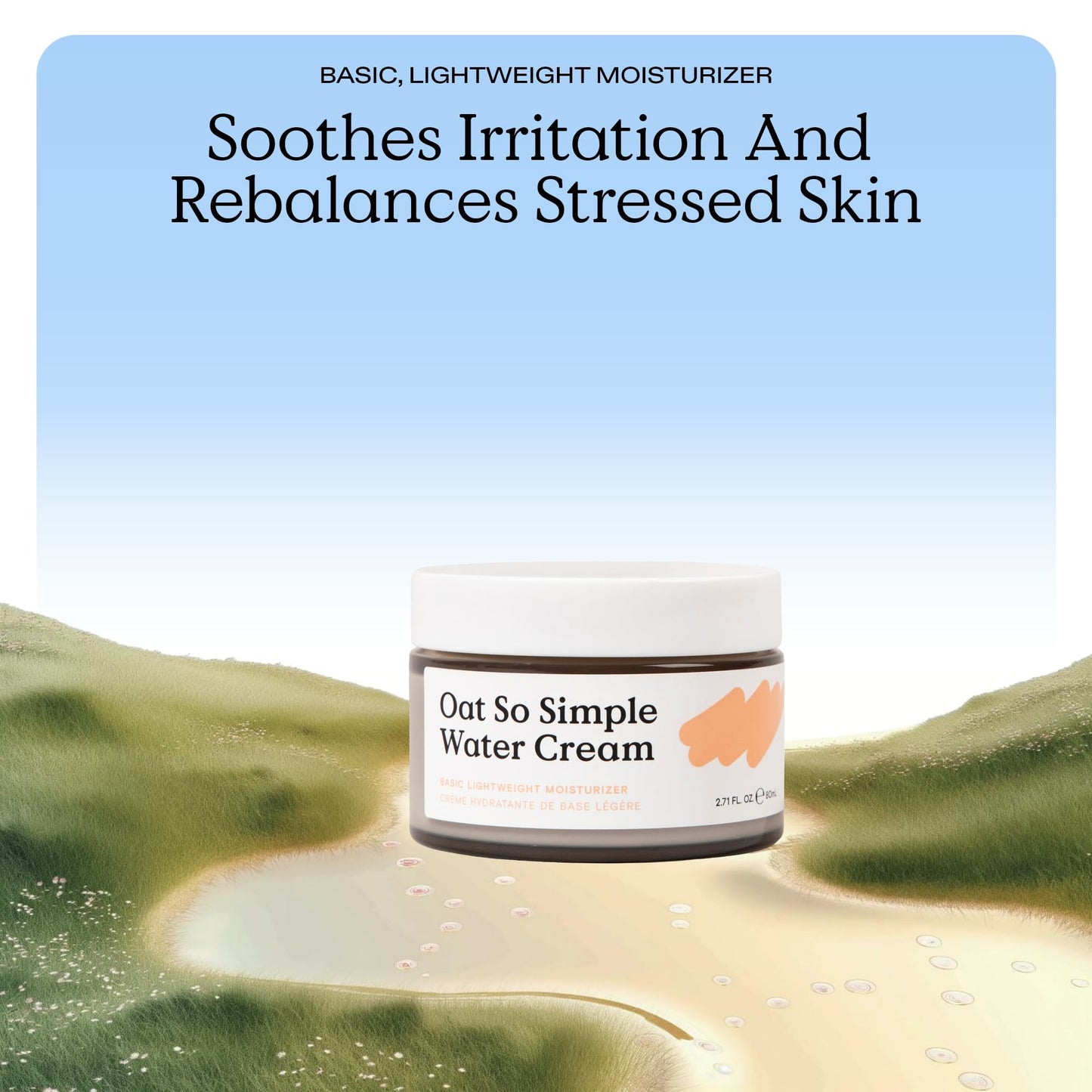 KraveBeauty Oat So Simple Water Cream Moisturizer, Calming, Lightweight Hydrating Gel Face Cream for Sensitive Skin with Oat Extract & Squalane, Fragrance Free, 80 mL