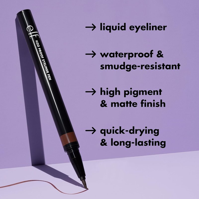 e.l.f. H2O Proof Eyeliner Pen - Waterproof, Long-Lasting Felt Tip Liner for Bold Looks | Deep Brown, Vegan & Cruelty-Free