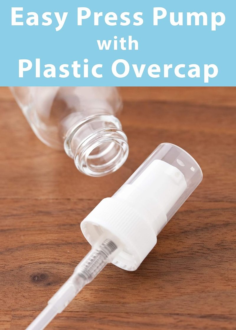 JUVITUS Clear Glass Boston Round Bottles - 1 oz with White Treatment Pump | 24 Pack + Funnel