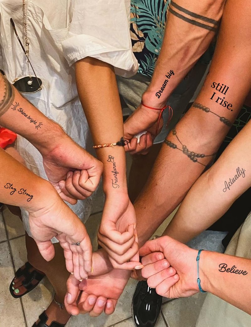 UBICA Semi Permanent Tattoo, 2 Sheets Inspirational and Motivational Words Temporary Tattoo, Realistic Small Fake Tattoo Stickers for Women Men, Lasts 7-15 Days for Hand, Waterproof & Non-Reflective