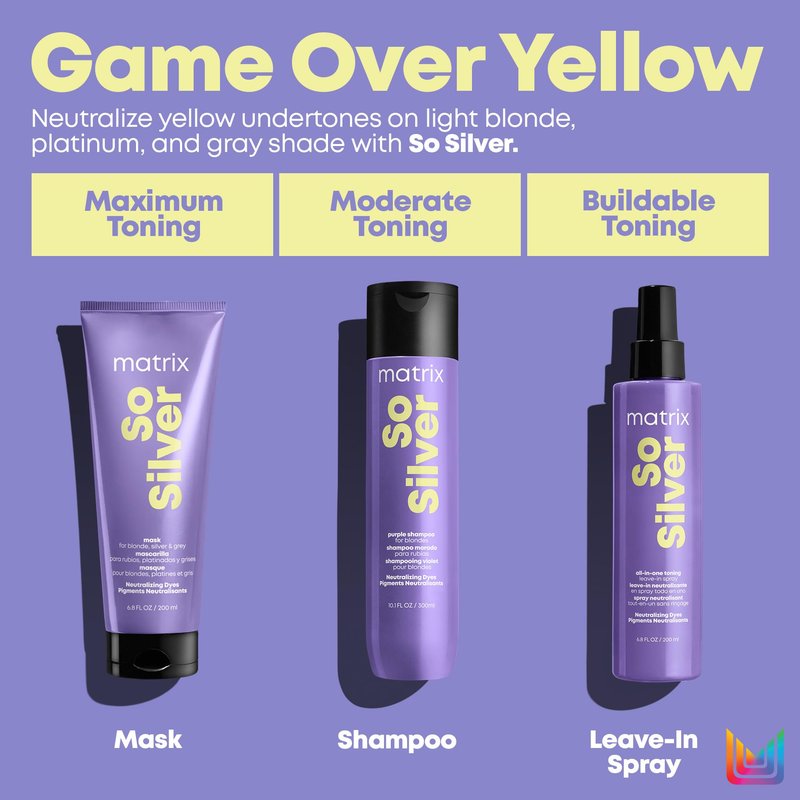 Matrix So Silver Toning Purple Hair Mask | Deep Conditioning | Repairs Damaged Blonde & Silver Hair | Neutralizes Yellow Tones | For Color Treated or Bleached Hair | Packaging May Vary | Vegan