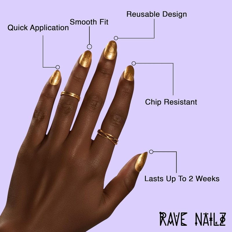 Gilded Relic Press-On Nails - Egyptian-Inspired Gold Foil | 24 Count Short Metallic, Chip-Resistant Design