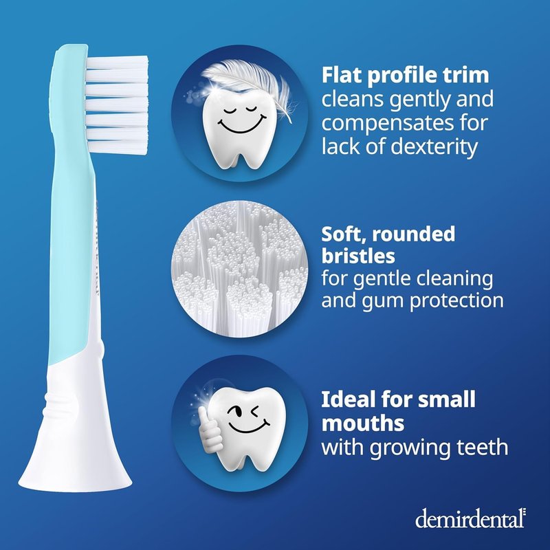 Kids Mini Toothbrush Heads for Philips Sonicare | Sensitive Replacement Heads for Ages 3-6 - Turquoise - 8 Pack