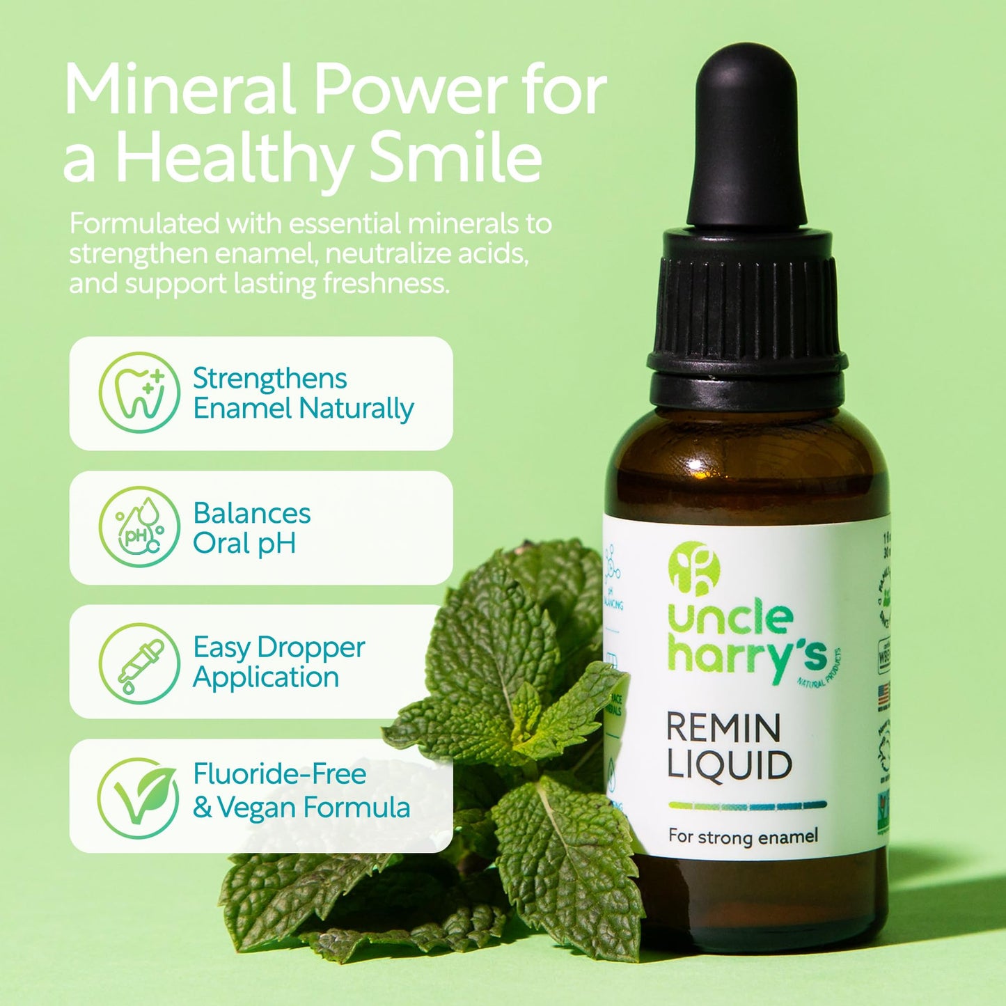 Uncle Harry's Natural & Fluoride-Free Remineralization Liquid for Tooth Enamel - Freshens Breath & Strengthens Teeth (2 Pack, 1 oz.)