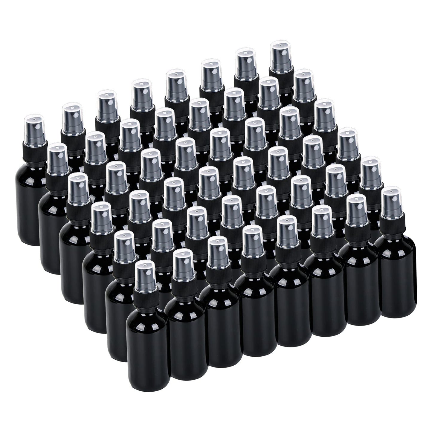 YONKAN 2oz UV Resistant Glass Spray Bottle, Fine Mist Boston Glass Bottles with Black Fine Mist Sprayer Small Clear Bottles for Essential Oils, Bath, Beauty, Hair & Cleaning, Black, Pack of 48