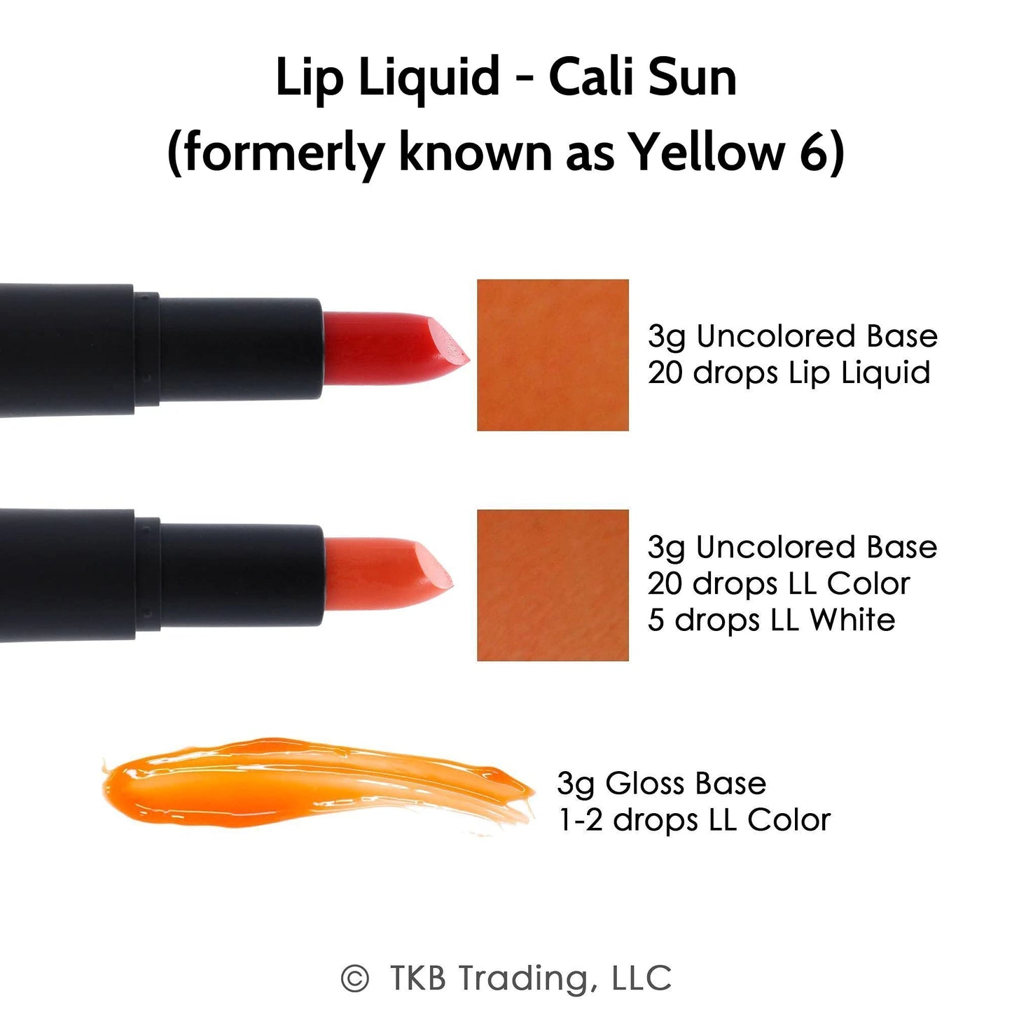 TKB Lip Liquid Color | Liquid Lip Color for TKB Gloss Base, DIY Lip Gloss, Pigmented Lip Gloss and Lipstick Colorant, Made in USA (1floz (30ml), Cali Sun)