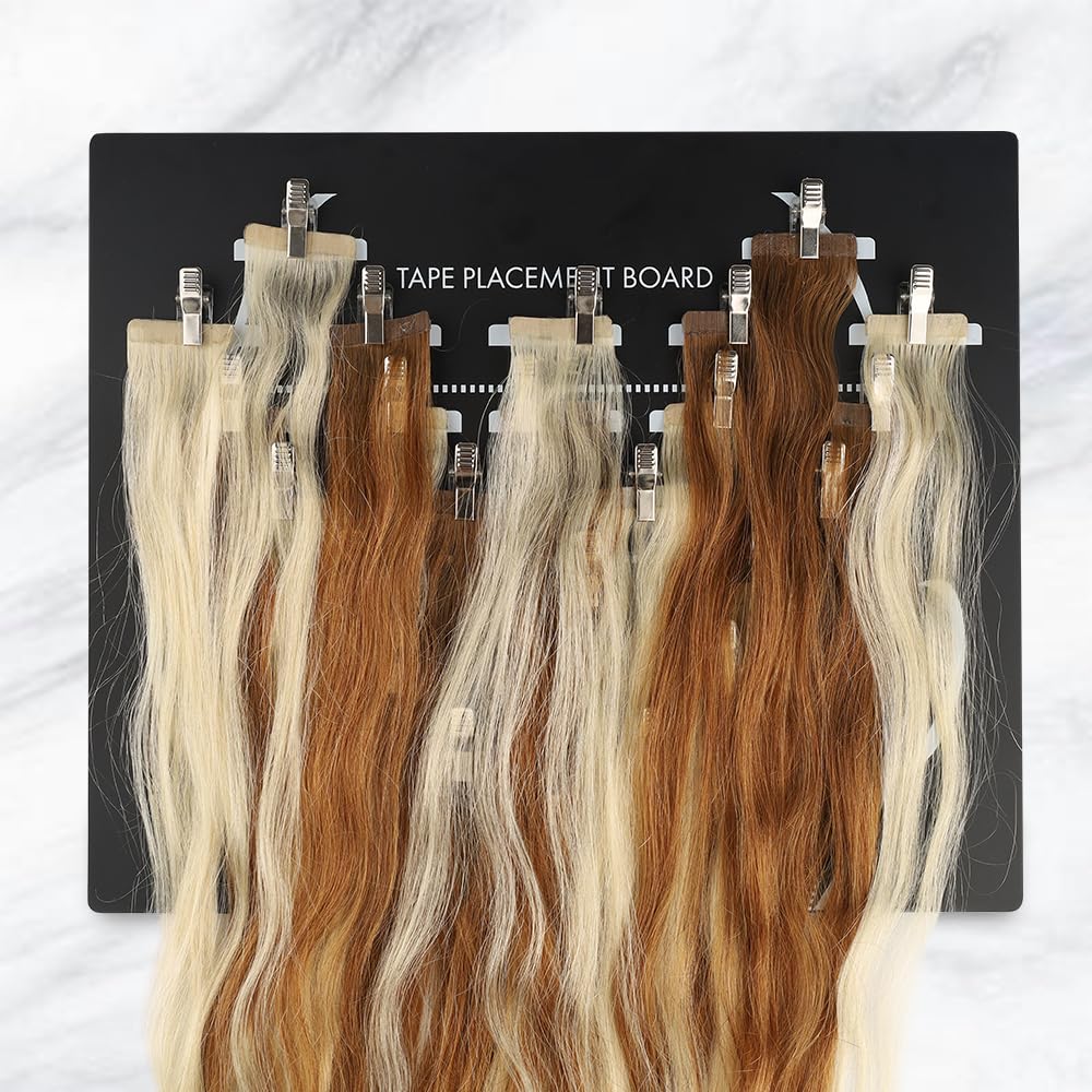 GlamorDove Hair Extension Tape In Placement Board Acrylic Hair Extensions Hanger Carrier Hair Display Holder Rack with Clips Clip In Wig Hairpieces