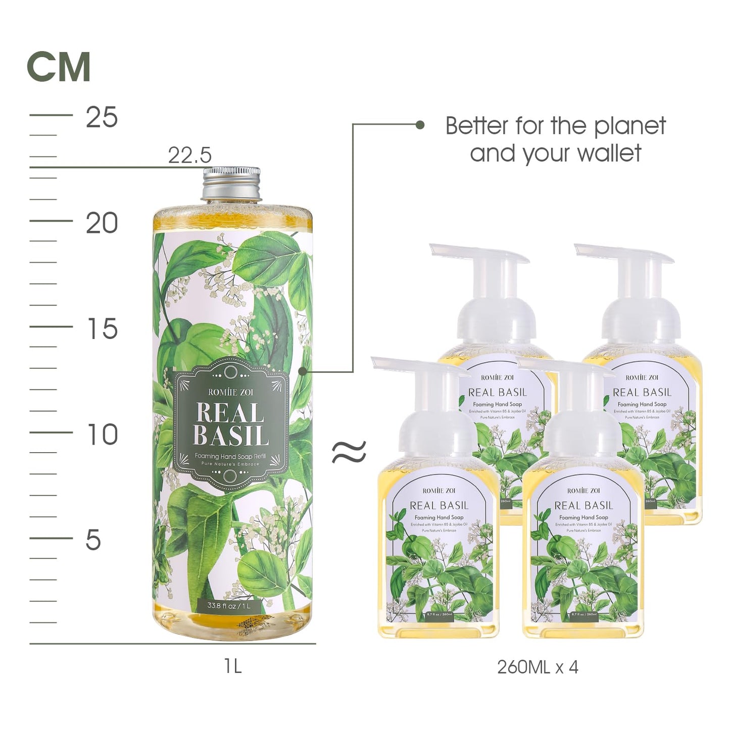 ROMIIE ZOI Foaming Hand Soap Refill Set, Basil,3 Pack,33.8 fl oz