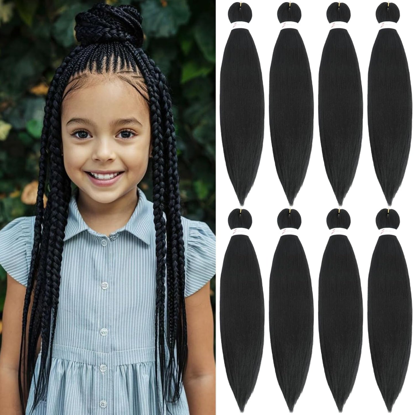 Braiding Hair Pre Stretched 36 Inch 8 Packs Long Braiding Hair Extension Pre Stretched Braiding Hair Professional Synthetic Hair For Braiding Hot Water Setting Soft Yaki Texture(36", 1B-8P)