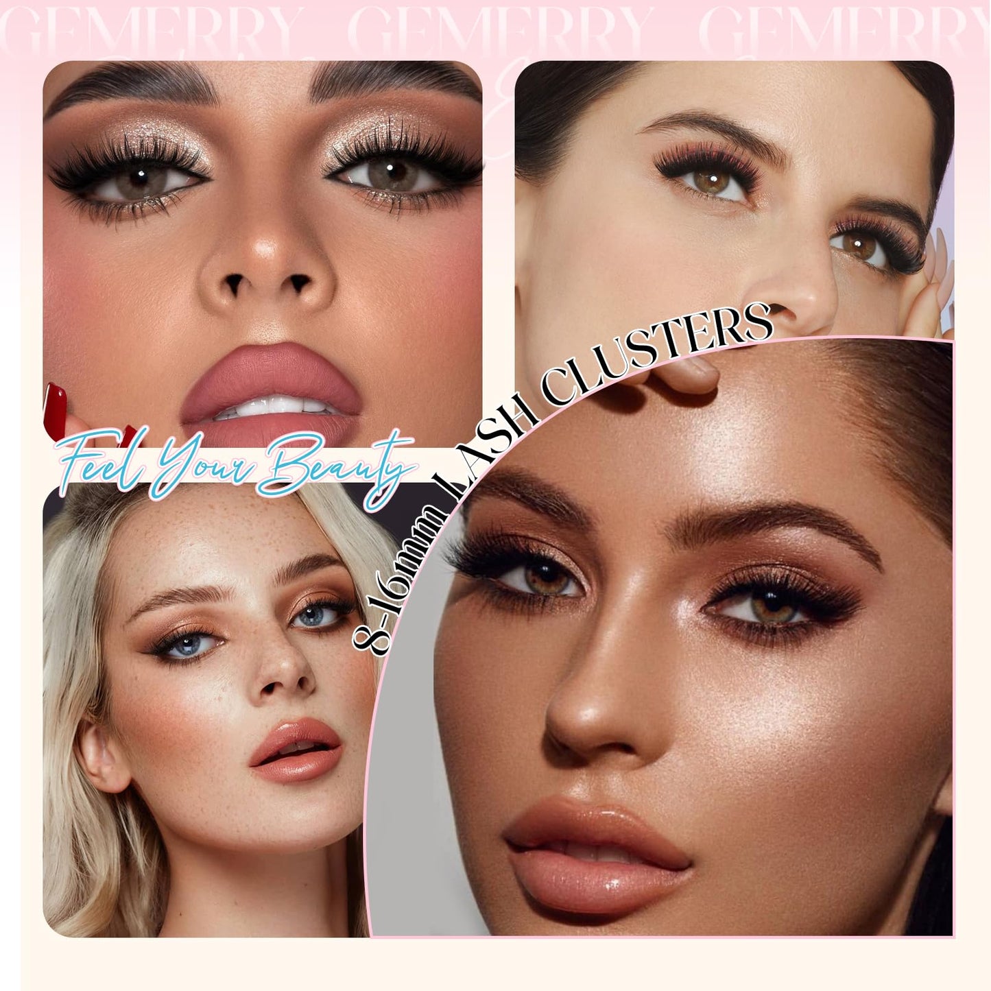 GEMERRY Spikes Lash Clusters 60D 80D 100D 200D Eyelashes Clusters Extensions 8-16mm Individual Lashes D Curl Fluffy Wispy False Eyelashes Cluster Lashe DIY Cluster for Beginners