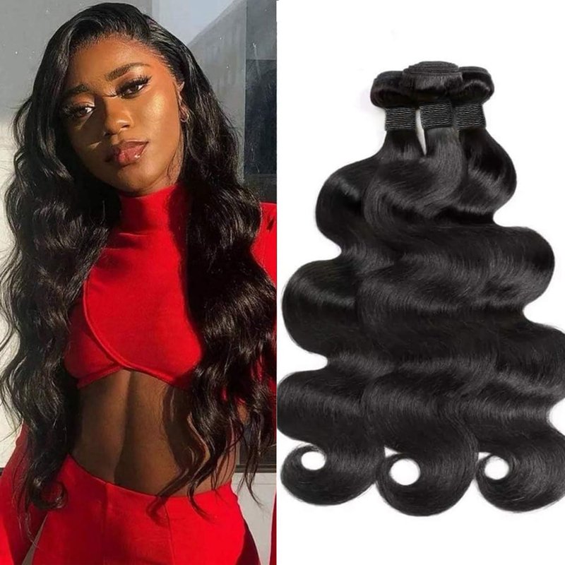 Body Wave Bundles - Unprocessed Brazilian Virgin Human Hair Weave Extensions | Natural Black, 14-Inch (3 Bundles)