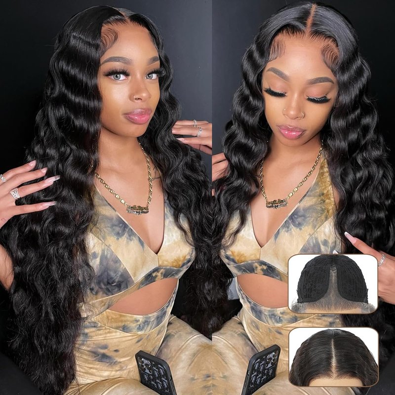 Civrie 30 Inch Long Curly Synthetic Hair Wigs for Balck Women,13x4x1 Deep Water Wave Lace Front Wig,Simulated Scalp Natural Loose Deep Wave Crimps Curly Wig As Hair Replacement Wigs