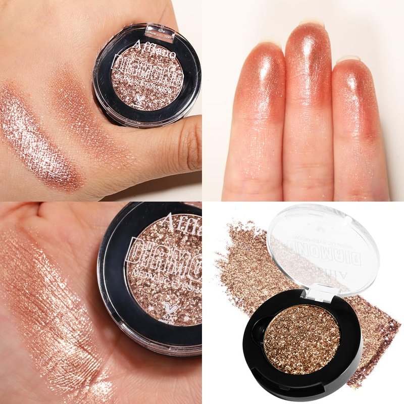 Afflano Shimmery Nude Brown Eyeshadow Highly Pigmented, Sparkle Intense Color Brown Glitter Eyeshadow Palette Single, Long Lasting, Blendable, Daily Wear, Neutral Metallic Glitter Eyes Look, 5H