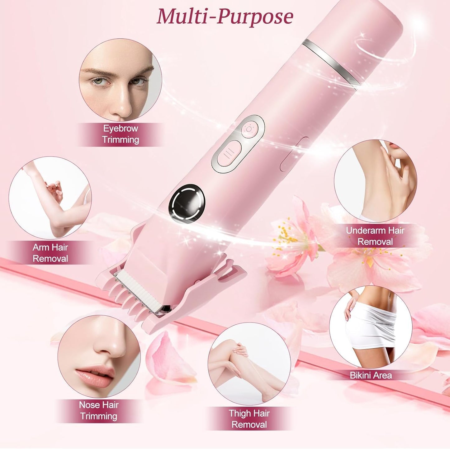 Bikini Trimmer for Women,4 in1 Electric Razor & Shaver with Dual Ceramic Blades,Dermave Bikini Shaver,Body & Intimate Areas, 90min Cordless Runtime, Waterproof Travel Grooming Kit