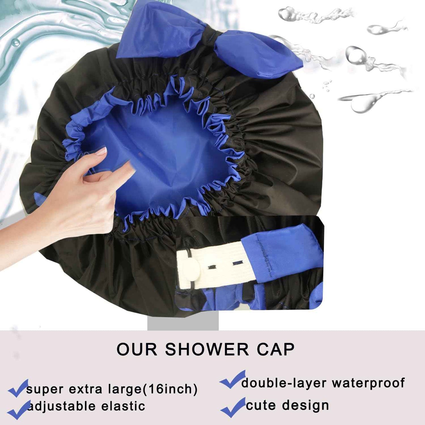 2PCS Genergy Jumbo XL Shower Cap for Braids Reusable and Waterproof Shower Cap, Super Extra Large for Thick, Long, Big Hair, Dual and Adjustable, Washable Bath Hat with Dreadlocks