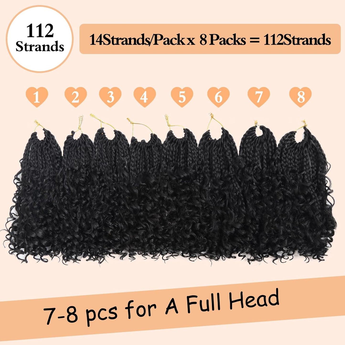 Goddess Box Braids Crochet Hair - 8 Inch Pre-Looped Boho Braids | Curly Ends, 8 Packs for Black Women