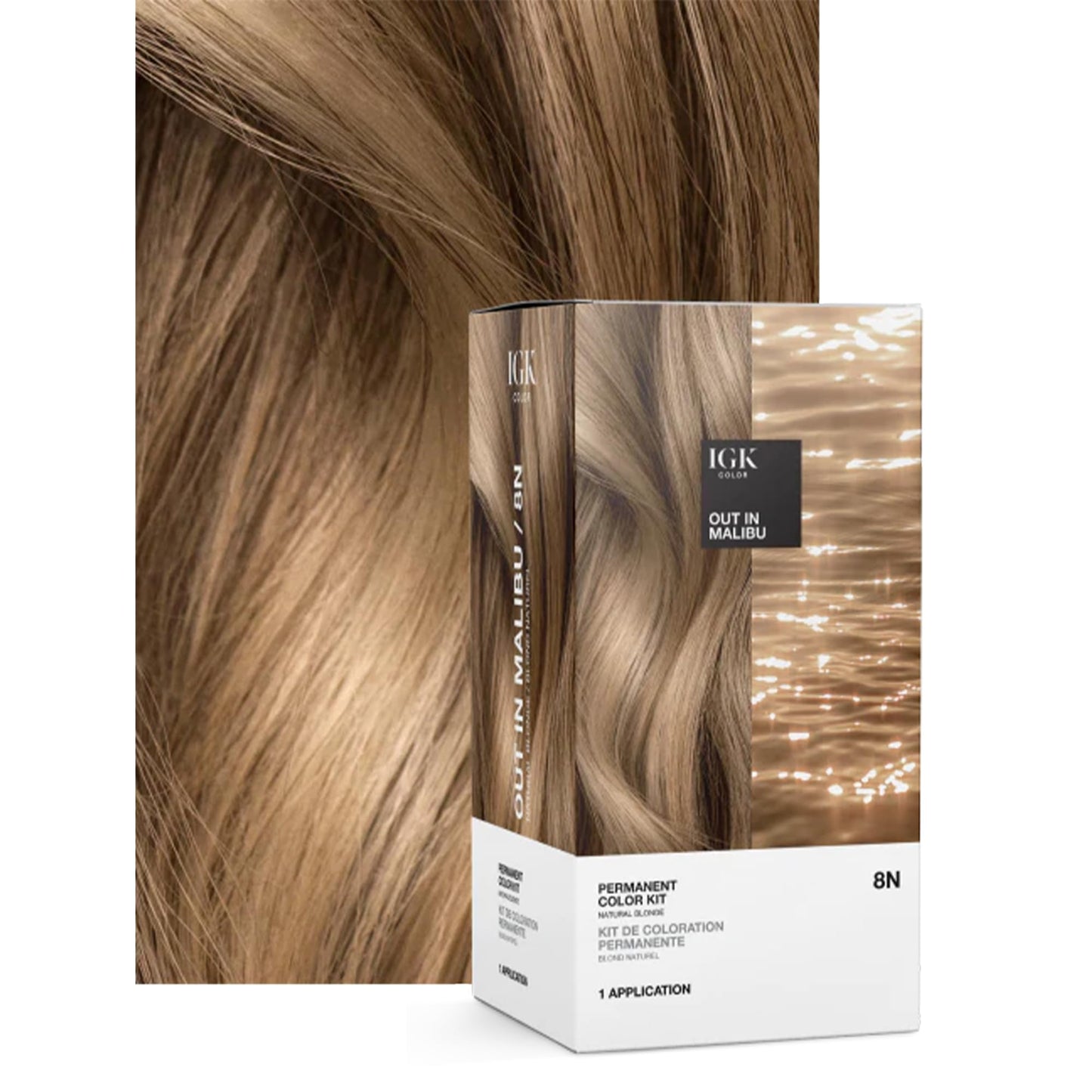 IGK Permanent Hair Color Kit | 8N Out in Malibu - Natural Blonde | 100% Gray Color Coverage + Strengthen + Shine | Ammonia Free