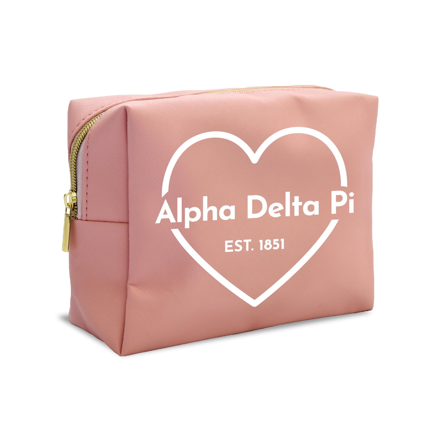 Sorority Shop Alpha Delta Pi Makeup Bag - Multi-Purpose PU Leather, Water-Resistant Makeup travel bag with Licensed Design and Zipper Closure, Perfect Alpha Delta Pi Sorority Gifts for Women