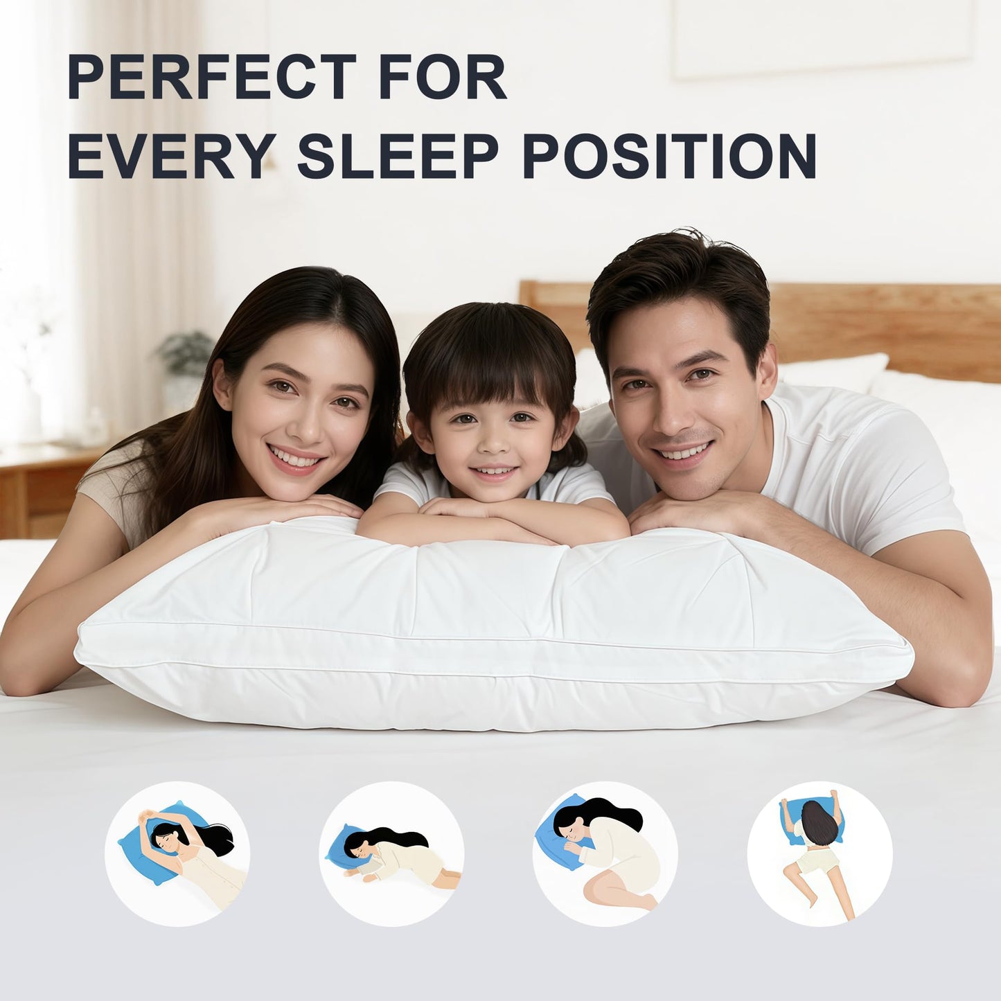 WQSPRING Support Bed Pillow Queen Size Set of 2 – Super Soft Down-Alternative Filling with Cotton Cover, Hotel Quality for Side Sleepers, Breathable & Oeko-TEX Certified