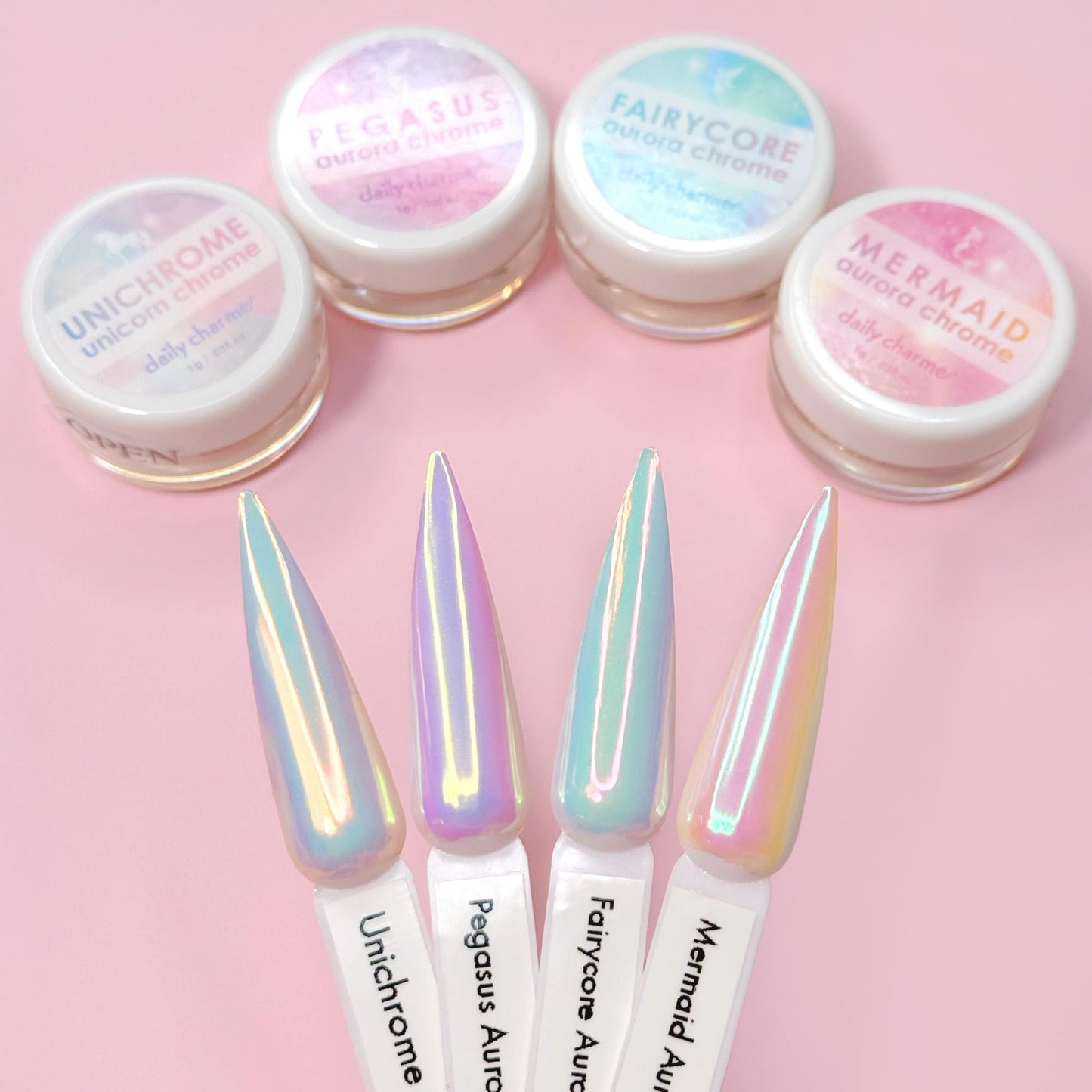 Daily Charme Aurora Unicorn Mermaid Nail Chrome Powder (Aurora) 1g, Pearlescent Nail Art Decoration, Home DIY/Nail Salon Manicure
