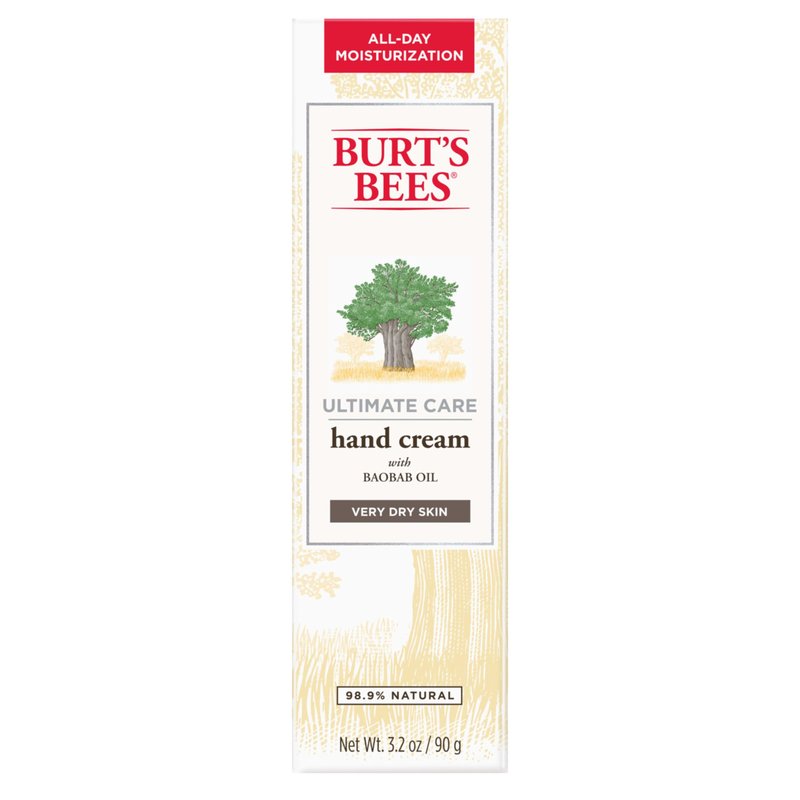 Burt's Bees Hand Cream for Dry Skin, Moisturizing Natural Lotion, Unscented, Ultimate Care with Baboab Oil (Packaging May Vary), 3.2 Oz