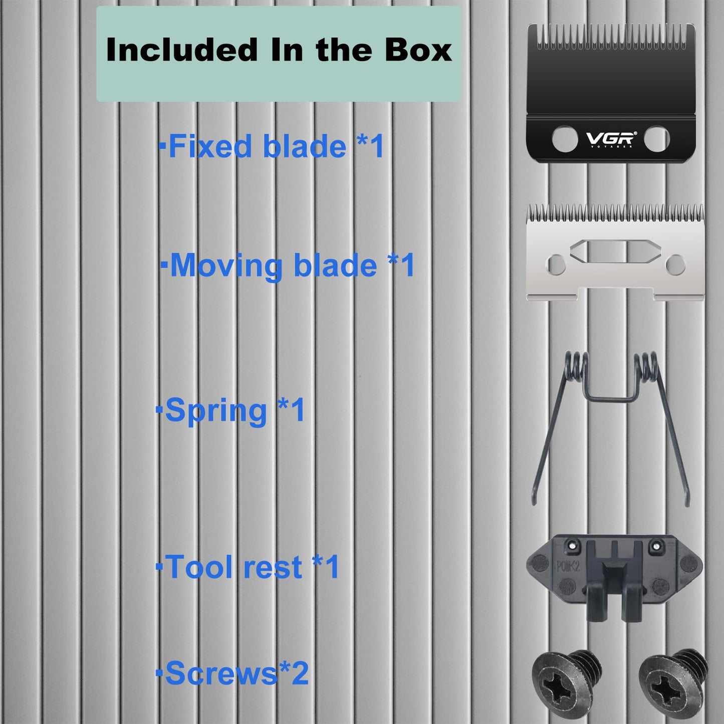 VGR 001 Clipper DLC Carbon Steel Blade Replacement, Professional Precision Ceramic Moving Clipper Blades with 2 Pairs Screws, Model Clipper with Coating Fix Blade Set