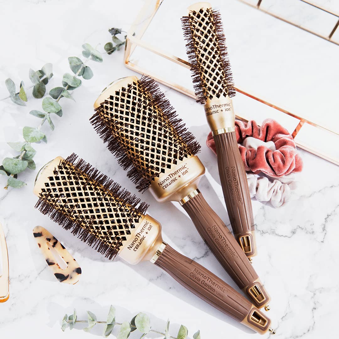 Olivia Garden NanoThermic Ceramic + Ion Round Thermal Hair Brush - Not Electrical - Professional Blowout Brush for Normal to Thick Hair, NT-82 3 1/4"
