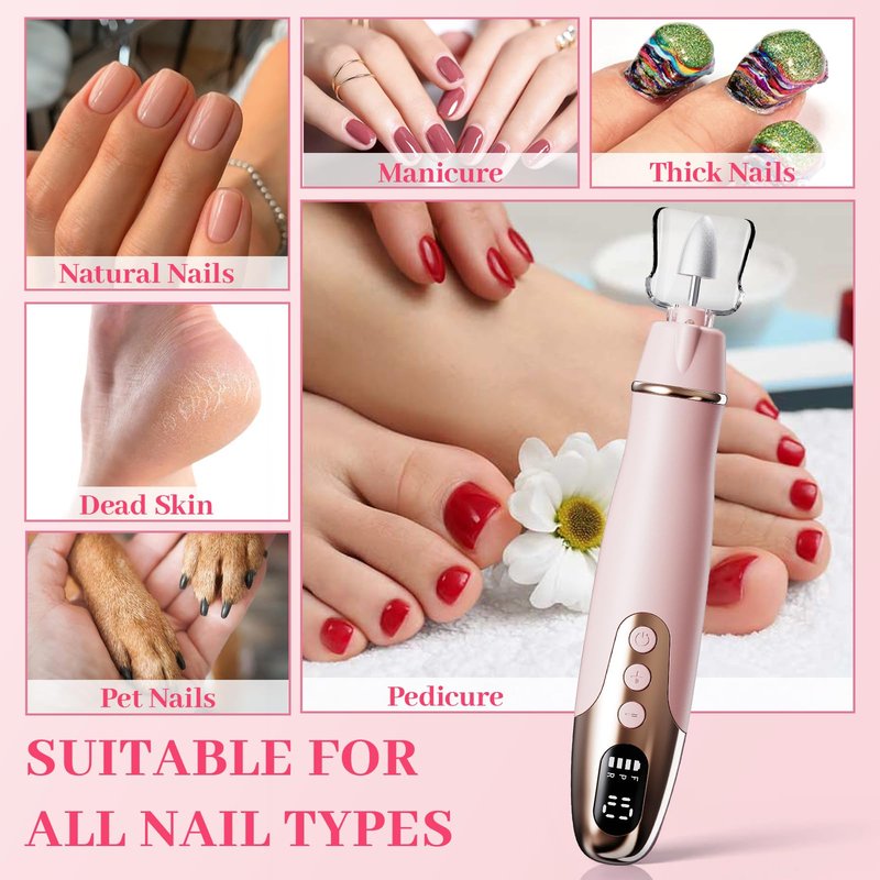 Aleanu Professional Manicure Pedicure Kit - 10 Speeds Cordless Nail Drill丨Rechargeable Pedicure Tools for feet, Nail Drill for Thick Nail Toenail Cuticle Women Men Baby Pets(Pink)
